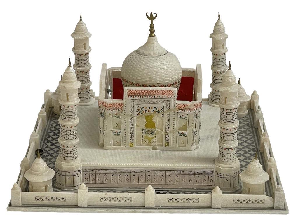 SOAPSTONE ARCHITECTURAL MODEL OF THE TAJ MAHAL DAMAGE, (9 3/4" TAL X 14" X 14" ): SOAPSTONE ARCHITECTURAL MODEL OF THE TAJ MAHAL DAMAGE, (9 3/4" TAL X 14" X 14" )