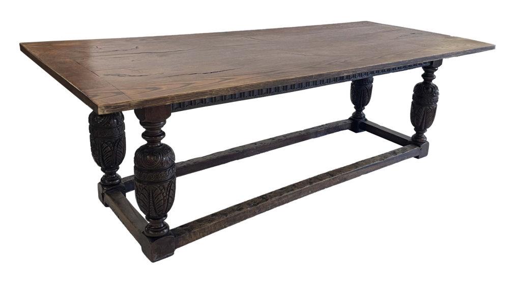 ELIZABETHAN REFRACTORY TABLE W/ CARVED LEGS 19THC. TOP (94 1/2" X 42 1/2" ) (1 of 11)