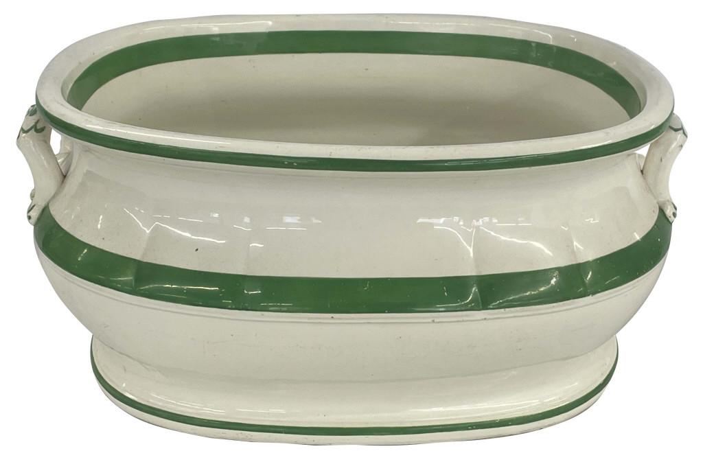 IRONSTONE FOOT BATH WITH GREEN TRIM 8 1/2" X 19" X 15" (1 of 5)