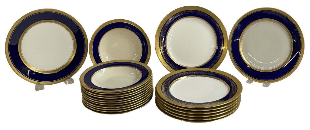 ASSEMBLED GROUP OF 21 COBALT & GOLD BAND CHINA 12 LENOX FOR TIFFANY BOWLS & 7 MINTON PLATES & 2 (1 of 11)