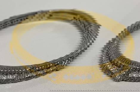 JUDITH RIPKA 18KT GOLD & DIAMOND BANGLE OVER 70 DIAMONDS APPROX. 17.6 DWT (MISSING 1 STONE): JUDITH RIPKA 18KT GOLD & DIAMOND BANGLE OVER 70 DIAMONDS APPROX. 17.6 DWT (MISSING 1 STONE)