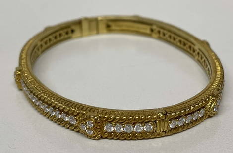 JUDITH RIPKA 18KT GOLD & DIAMOND BANGLE OVER 70 DIAMONDS APPROX. 17.6 DWT (MISSING 1 STONE): JUDITH RIPKA 18KT GOLD & DIAMOND BANGLE OVER 70 DIAMONDS APPROX. 17.6 DWT (MISSING 1 STONE)