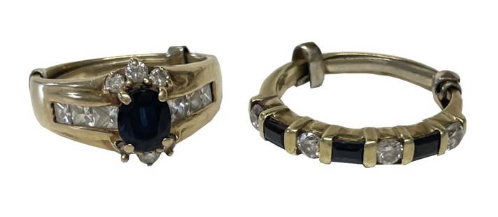 DIAMOND & SAPPHIRE RING AND BAND BOTH SET IN 14KT YELLOW GOLD APPROX. 5.1 DWT: DIAMOND & SAPPHIRE RING AND BAND BOTH SET IN 14KT YELLOW GOLD APPROX. 5.1 DWT