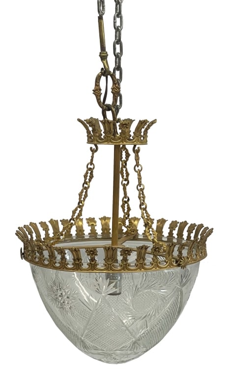 FRENCH CUT CRYSTAL HANGING DOME LIGHT 16" DIAM (1 of 5)