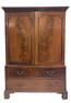 LATE 18THC. MAHOGANY LINEN PRESS W/ LINEN DRAWERS BEHIND TWO BLIND DOORS & 3 DRAWERS BELOW, CORNICE