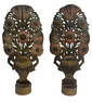 PR OF PAINTED TOLE FIREPLACE GARNITURES IN THE FORM OF AN URN OF FLOWERS (21" &  21 1/2" TALL)