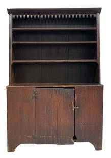 18THC. CANTED BACK OPEN TOP CUPBOARD IN ORIGINAL SURFACE (75" X 49" X 19 1/2" ): 18THC. CANTED BACK OPEN TOP CUPBOARD IN ORIGINAL SURFACE (75" X 49" X 19 1/2" )