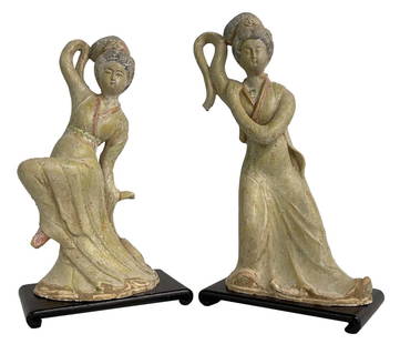 PR OF MING DYNASTY CHINESE FIGURES OF DANCERS DANA TILLOU PROVENANCE (15 1/2' TALL): PR OF MING DYNASTY CHINESE FIGURES OF DANCERS DANA TILLOU PROVENANCE (15 1/2' TALL)
