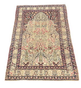 19THC. KIRMANSHAH PRAYER RUG, 43 3/4" X 63 1/2": 19THC. KIRMANSHAH PRAYER RUG, 43 3/4" X 63 1/2"