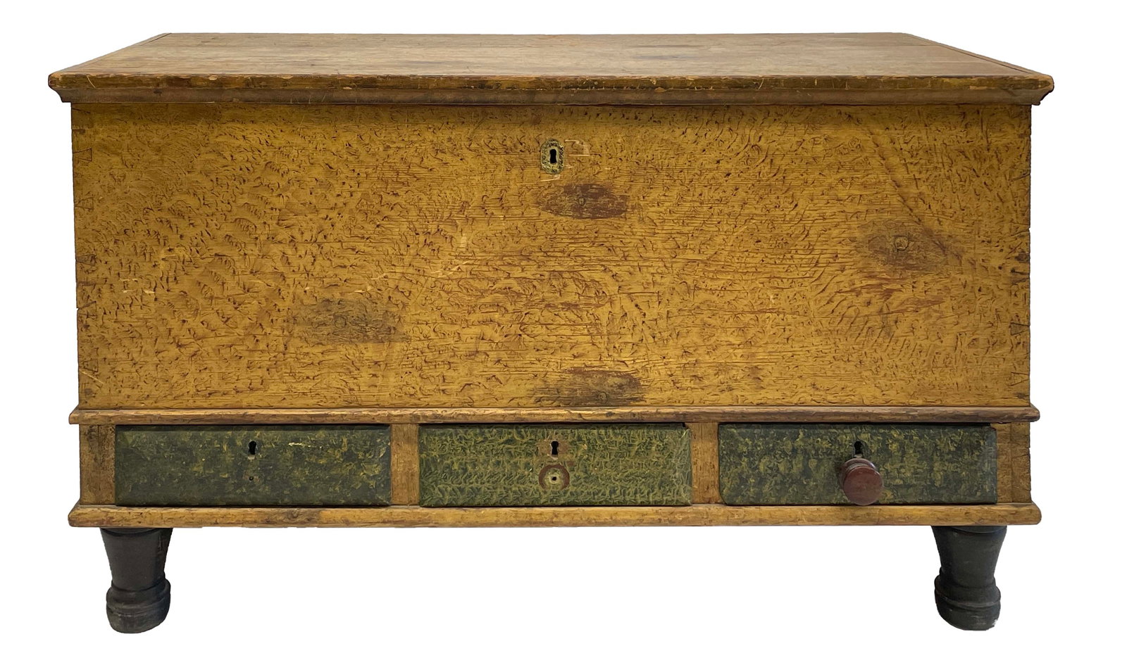 PA 3 DRAWER SPONGE GRAIN PAINTED BLANKET CHEST 28" X 48 1/2" X 22" (1 of 5)