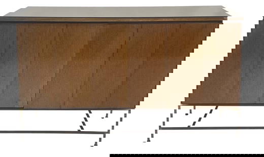 PAUL MCCOBB WALL CABINET WITH DARK MIRROR TOP FOLDING DOORS (34 1/2" X 60" X 19 1/2" ): PAUL MCCOBB WALL CABINET WITH DARK MIRROR TOP FOLDING DOORS (34 1/2" X 60" X 19 1/2" )
