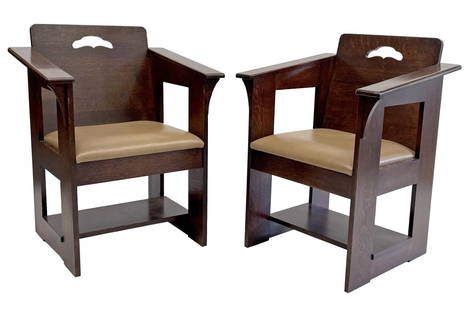 PR OF LABELED STICKLEY CUBE CHAIRS C. 2013 SERIAL # 891602 (34" X 26" X 22"): PR OF LABELED STICKLEY CUBE CHAIRS C. 2013 SERIAL # 891602 (34" X 26" X 22")