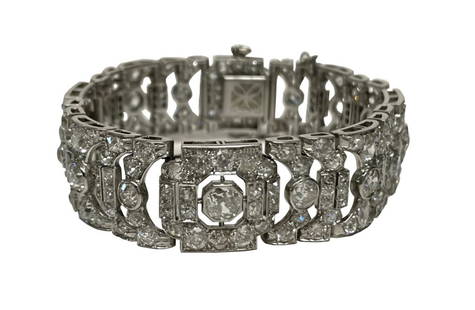 ART DECO STYLE DIAMOND & PLATINUM BRACELET APPROX. 10 -12 TOTAL CARAT WEIGHT: ART DECO STYLE DIAMOND & PLATINUM BRACELET APPROX. 10 -12 TOTAL CARAT WEIGHT