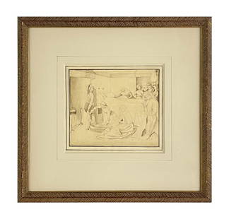 EARLY PENCIL ON PAPER "THE BIRTH OF MARY" UNSIGNED ARTIST UNKNOWN 6" X 7": EARLY PENCIL ON PAPER "THE BIRTH OF MARY" UNSIGNED ARTIST UNKNOWN 6" X 7"