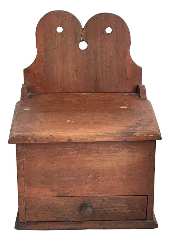 19THC. NEW ENGLAND WALL BOX  IN RED WASH W/ DRAWER 16" X 11" X 8" (1 of 6)