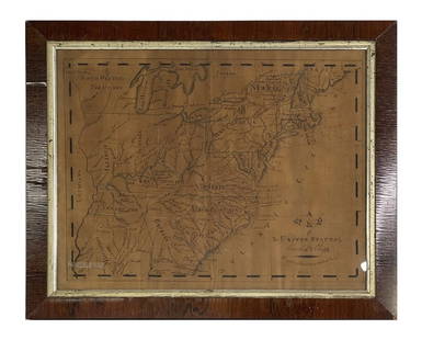 CALLIGRAPHY MAP OF THE US BY CHARLES CLIPP, KINGSTON ACADEMY , 1820 (16 1/2" X 20 1/2" ): CALLIGRAPHY MAP OF THE US BY CHARLES CLIPP, KINGSTON ACADEMY , 1820 (16 1/2" X 20 1/2" )