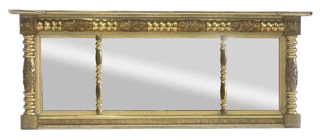 LATE FEDERAL THREE SECTION OVER MANTLE MIRROR 63" X 25" OVERALL (1 of 4)