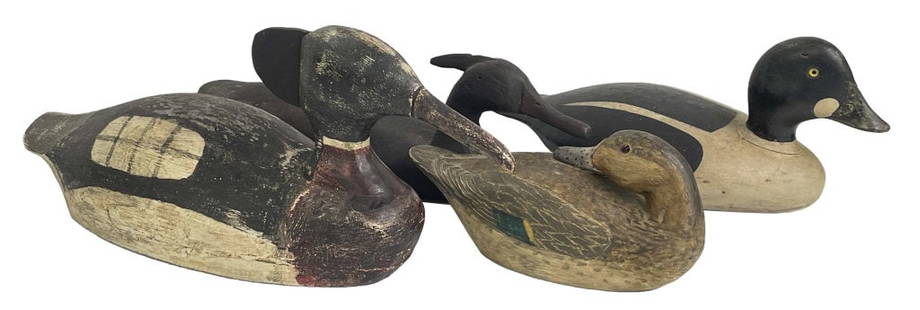 4 DUCK DECOYS INC. BLUFFERHEAD, MERGANSER & PREENING, LARGEST 18 3/4" LOMG: 4 DUCK DECOYS INC. BLUFFERHEAD, MERGANSER & PREENING, LARGEST 18 3/4" LOMG