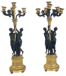 PR OF CLASSICAL BRONZE CANDELABRAS 28 1/4" TALL, DAMAGE & LOSSES: PR OF CLASSICAL BRONZE CANDELABRAS 28 1/4" TALL, DAMAGE & LOSSES