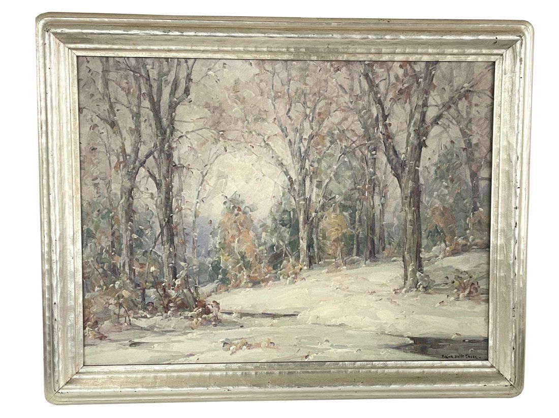 OIL PAINTING ON BOARD BY FRANK SWIFT CHASE "WINTER LANDSCAPE" LANDSCAPE"  18" X 24" (1 of 5)