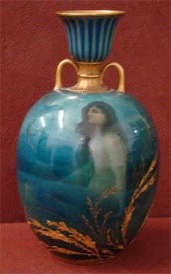 Royal Dalton Hand Painted Mermaid Vase Initialed HS: Royal Dalton Hand Painted Mermaid Vase Initialed HS, 8"