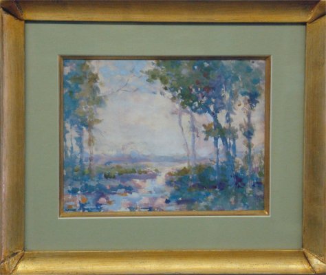 Gouache "Lake Scene" Sgnd Bradley Walker Tomlin: Gouache "Lake Scene" Signed Bradley Walker Tomlin