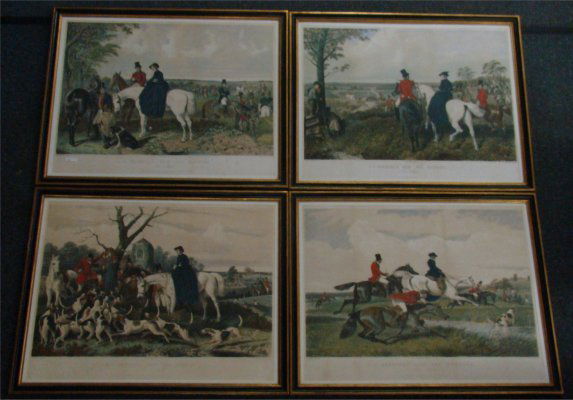 Set Of 4 Lg Folio J.F. Herring Fox Hunting Prints: Set Of Four Large Folio J.F. Herring Fox Hunting Prints Published 1854, Printed By M & N Han Art