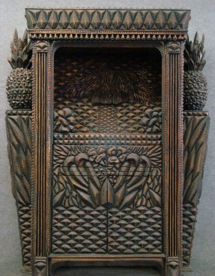 Tramp Art Island Theme Cabinet Signed & Dated: Tramp Art Island Theme Cabinet Signed & Dated Michael Lavery, 64" Wide X 79" Tall X 19" Deep