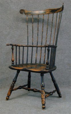 Restored Philadelphia Side Arm Windsor Chair: Restored Philadelphia Side Arm Windsor Chair In Black, 48" Tall X 28 1/2" Wide At Widest