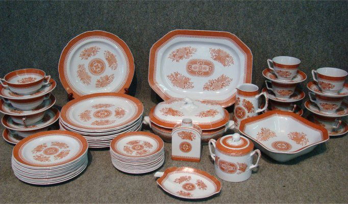 62 Pieces Of Fitzhugh Pattern Spode China: 62 Pieces Of Fitzhugh Pattern Spode China Including: Twelve Dinner Plates, Bread & Butter Plates, Platter, Covered Butter Dish, Etc.