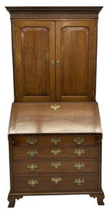 EXCEPTIONAL CHERRY CHIPPENDALE SECRETARY WITH SUPERIOR INTERIOR & FLUTED QUARTER COLUMNS (86" X 40: EXCEPTIONAL CHERRY CHIPPENDALE SECRETARY WITH SUPERIOR INTERIOR & FLUTED QUARTER COLUMNS (86" X 40 1/2" )