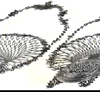 COIN SILVER BASKET BY BALL TOMPKINS & BLACK, NY (SILVERSMITH, JOHN CHANDLER MOORE) 41.5 TROY OZ. (10: COIN SILVER BASKET BY BALL TOMPKINS & BLACK, NY (SILVERSMITH, JOHN CHANDLER MOORE) 41.5 TROY OZ. (10 1/2" X 12")