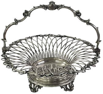 COIN SILVER BASKET BY BALL TOMPKINS & BLACK, NY (SILVERSMITH, JOHN CHANDLER MOORE) 41.5 TROY OZ. (10: COIN SILVER BASKET BY BALL TOMPKINS & BLACK, NY (SILVERSMITH, JOHN CHANDLER MOORE) 41.5 TROY OZ. (10 1/2" X 12")