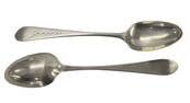 18THC. PR. LONG SPOONS BY PAUL REVERE SILVERSMITH TOUCHMARK PR (9 1/8" LONG) BRIGHTWORK, INITIALED