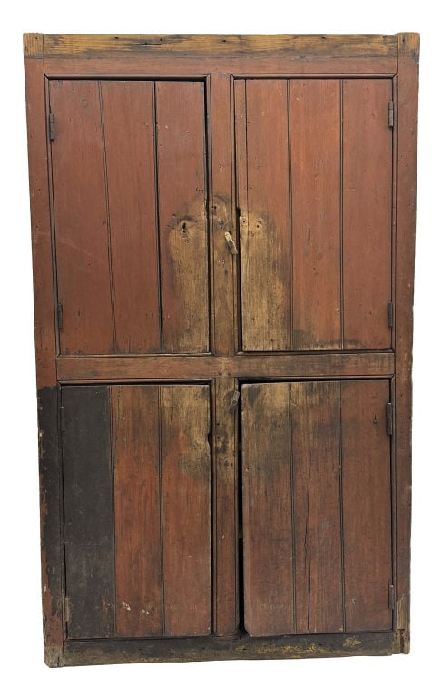 PRIMITIVE 19THC. 4 DOOR CUPBOARD IN RED 80 1/4" X 48 3/4" X 18 1/4" DEEP (1 of 6)