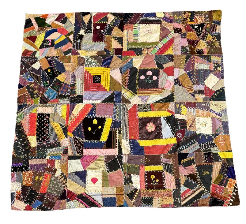 CRAZY QUILT IN EXCELLENT CONDITION (71" X 71") (1 of 6)