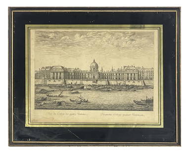 1670 ENGRAVING BY ISRAEL SILVESTRE "VIEW OF THE COLLEGE OF FOUR NATIONS" (PARIS) 23" X 28": 1670 ENGRAVING BY ISRAEL SILVESTRE "VIEW OF THE COLLEGE OF FOUR NATIONS" (PARIS) 23" X 28"