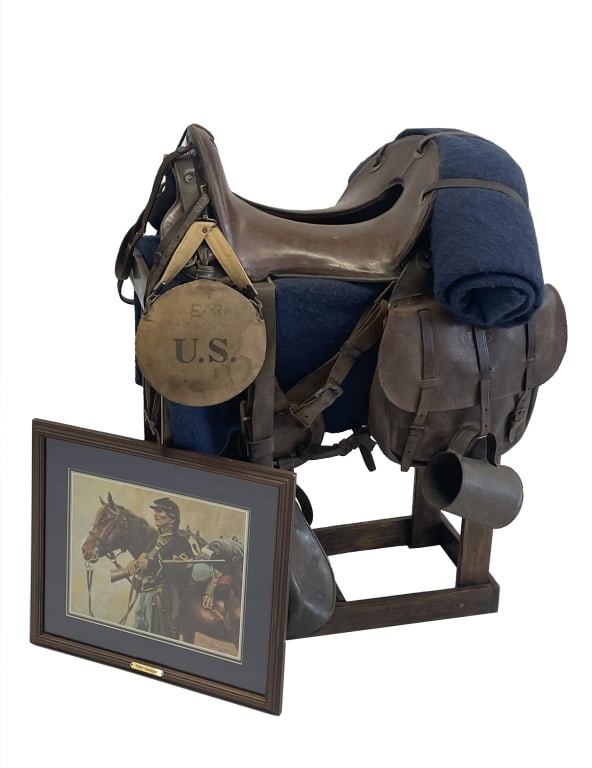 MCCLELLAN CAVALRY SADDLE & STAND WITH EQUIPMENT  (36" TALL X 25 1/2" LONG X 16" (1 of 10)