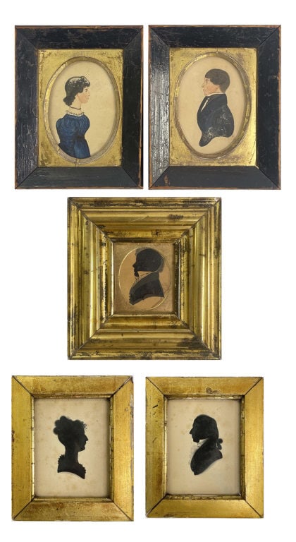 3 EARLY 19THC. SILHOUETTES & 2 WATERCOLOR PROFILES (5) LARGEST 6 3/4" X 7 1/4" (1 of 11)