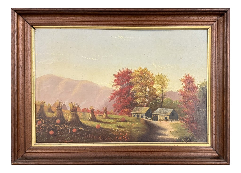 AUTUMN HARVEST SCENE" OIL/ BOARD 12 1/4" X 18 1/4 (1 of 3)