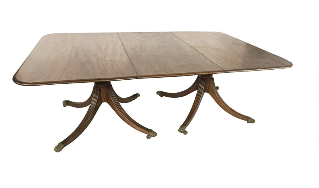 ANTIQUE DOUBLE PEDESTAL DINING TABLE WITH 2 LEAVES 28" X 102" X 51" (1 of 5)