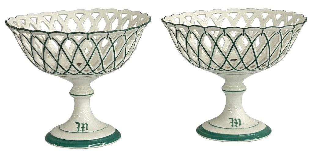 PR OF OLD PARIS PORCELAIN LATTICEWORK COMPOTES 7 1/2" X 8 3/4" (1 of 3)