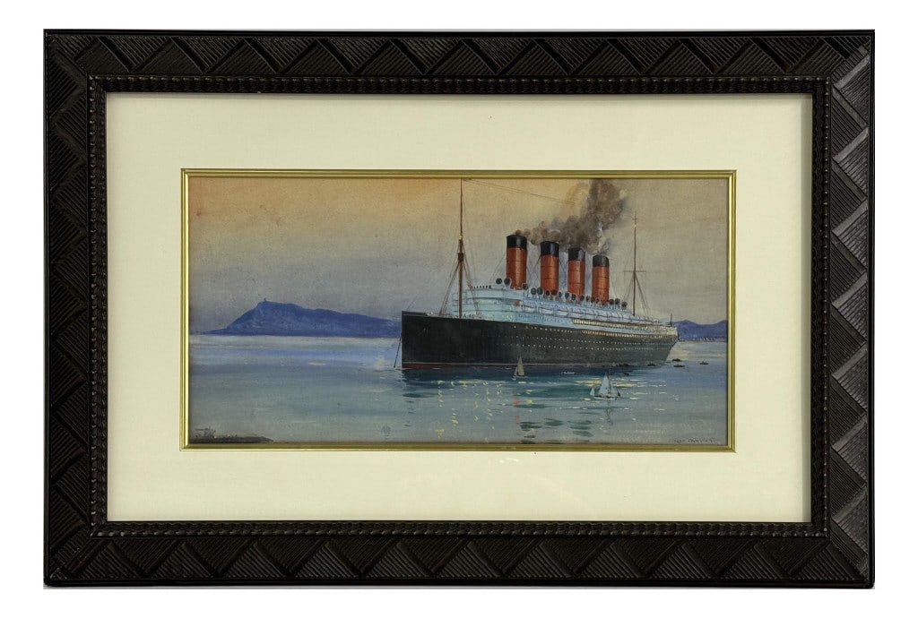 OCEAN LINER,  MAURETANIA" BY FRED PANSING, (1844 - 1912) WATERCOLOR  9 1/2" X 19 (1 of 8)
