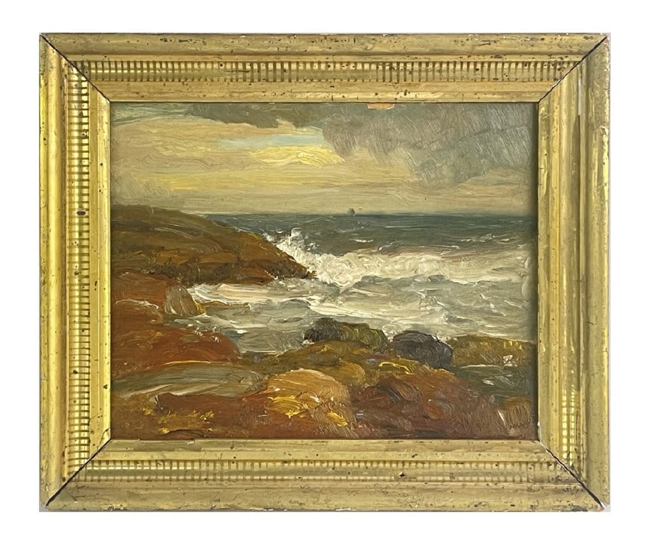 OIL / BOARD NEW ENGLAND COAST ATTRIB TO W.L. DEAN 8" X 10" (1 of 4)