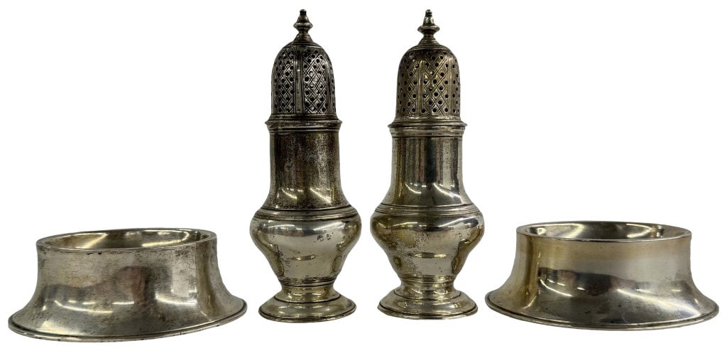 ENGLISH STERLING PEPPER POTS & OPEN SALTS HALLMARKED APPROX. 8.9 TROY OZ (1 of 7)