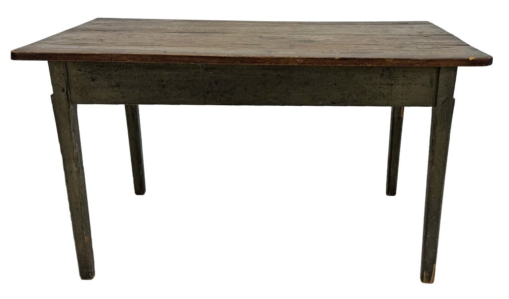 TWO BOARD PLANK TOP TABLE IN GREEN PAINT 26 1/2" X 47 3/8" X 28 1/4" (1 of 5)