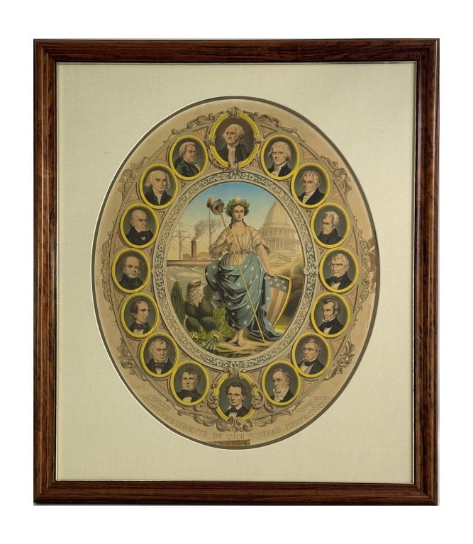 ABRAHAM LINCOLN INAUGURATION BROADSIDE FRANCIS BOUCHET CHROMOLITHOGRAPH 33 1/2" X 27 1/2" INC. FRAME (1 of 10)