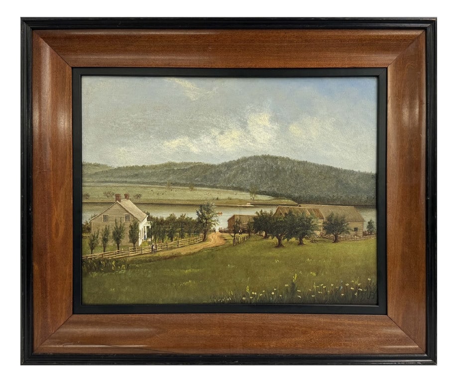 OIL/ PANEL,  INITIALLED J.B. (JOHN BECHTEL) 1841 - 1923 "VIEW OF THE MOHAWK NEAR SCHENECTADY" 12" X (1 of 7)