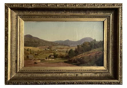 JERVIS MCENTEE "SPRUCE MOUNTAIN" SGND JMCE OIL / CANVAS MTD ON BOARD (1828 - 1890) 6" X 11 1/2": JERVIS MCENTEE "SPRUCE MOUNTAIN" SGND JMCE OIL / CANVAS MTD ON BOARD (1828 - 1890) 6" X 11 1/2"