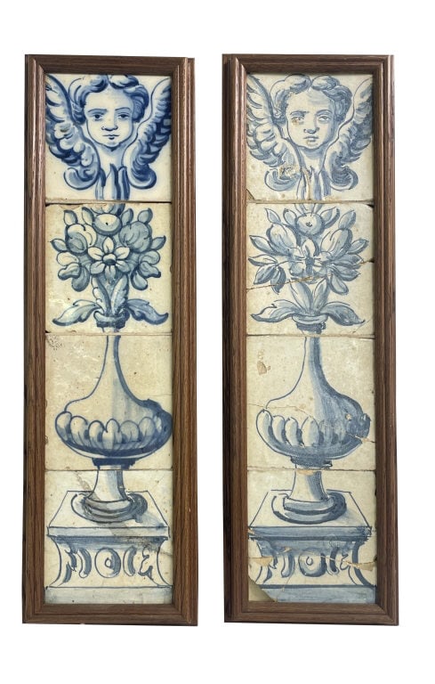 2 FRAMED SETS OF 18THC. DELFT TILES 25" X 7 1/2"  EACH (1 of 3)